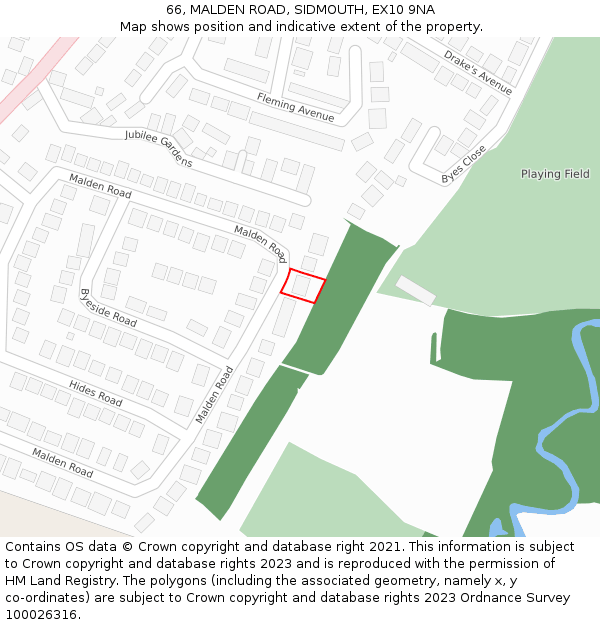 66, MALDEN ROAD, SIDMOUTH, EX10 9NA: Location map and indicative extent of plot