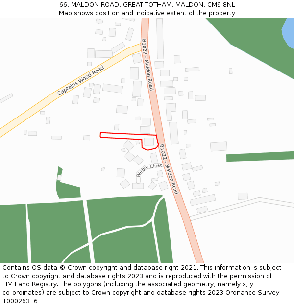 66, MALDON ROAD, GREAT TOTHAM, MALDON, CM9 8NL: Location map and indicative extent of plot