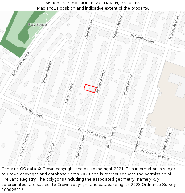 66, MALINES AVENUE, PEACEHAVEN, BN10 7RS: Location map and indicative extent of plot