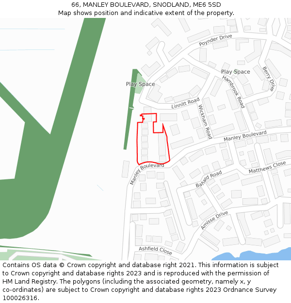 66, MANLEY BOULEVARD, SNODLAND, ME6 5SD: Location map and indicative extent of plot