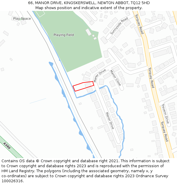 66, MANOR DRIVE, KINGSKERSWELL, NEWTON ABBOT, TQ12 5HD: Location map and indicative extent of plot