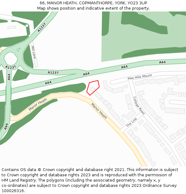 66, MANOR HEATH, COPMANTHORPE, YORK, YO23 3UP: Location map and indicative extent of plot