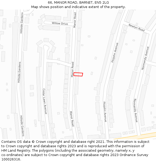 66, MANOR ROAD, BARNET, EN5 2LG: Location map and indicative extent of plot