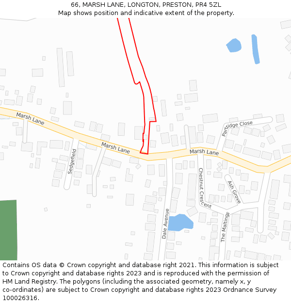 66, MARSH LANE, LONGTON, PRESTON, PR4 5ZL: Location map and indicative extent of plot