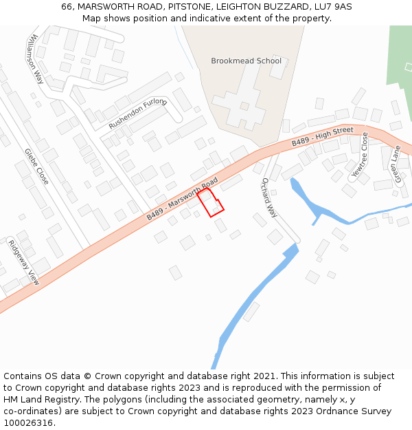 66, MARSWORTH ROAD, PITSTONE, LEIGHTON BUZZARD, LU7 9AS: Location map and indicative extent of plot