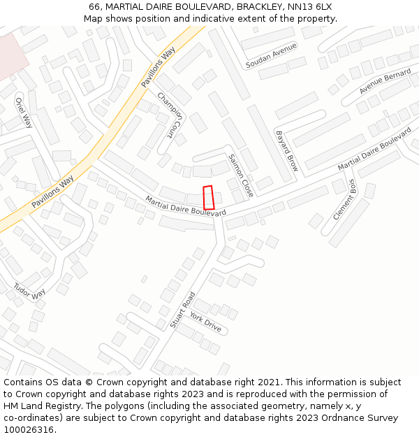 66, MARTIAL DAIRE BOULEVARD, BRACKLEY, NN13 6LX: Location map and indicative extent of plot