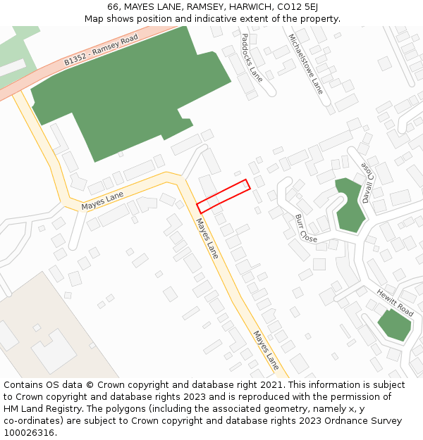 66, MAYES LANE, RAMSEY, HARWICH, CO12 5EJ: Location map and indicative extent of plot