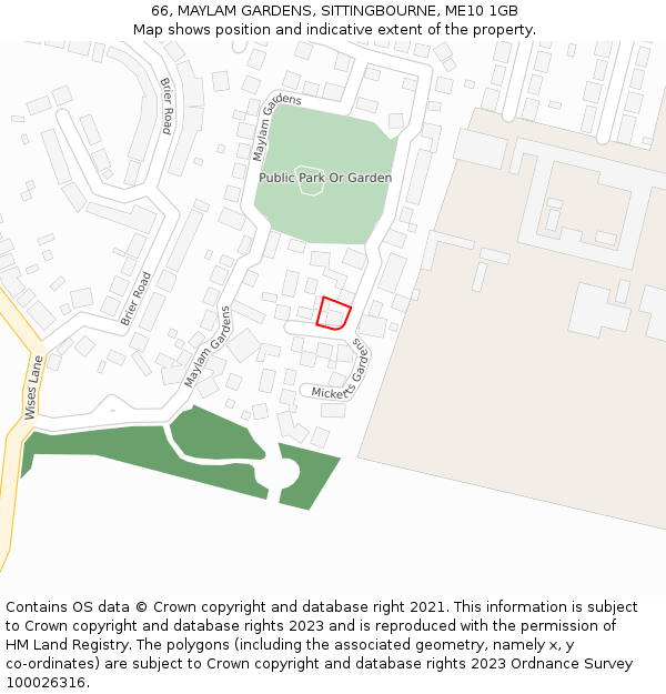 66, MAYLAM GARDENS, SITTINGBOURNE, ME10 1GB: Location map and indicative extent of plot