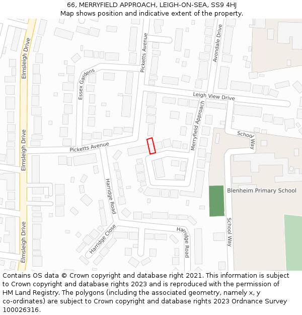 66, MERRYFIELD APPROACH, LEIGH-ON-SEA, SS9 4HJ: Location map and indicative extent of plot