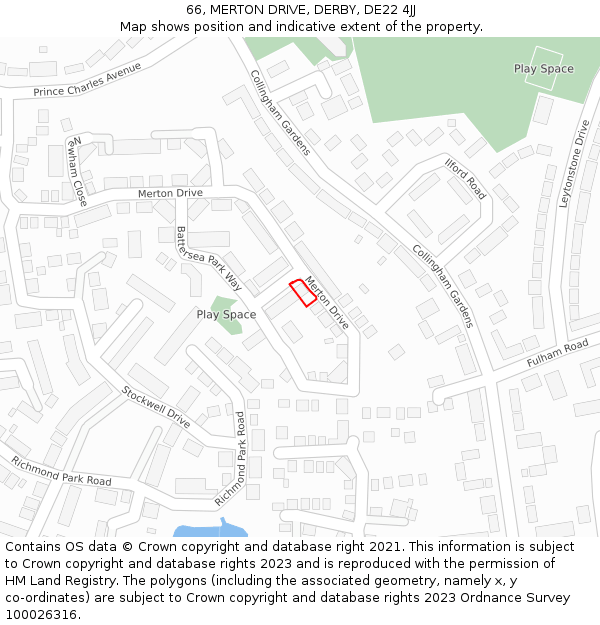 66, MERTON DRIVE, DERBY, DE22 4JJ: Location map and indicative extent of plot