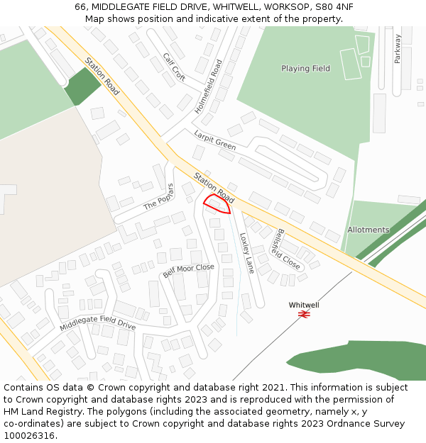 66, MIDDLEGATE FIELD DRIVE, WHITWELL, WORKSOP, S80 4NF: Location map and indicative extent of plot