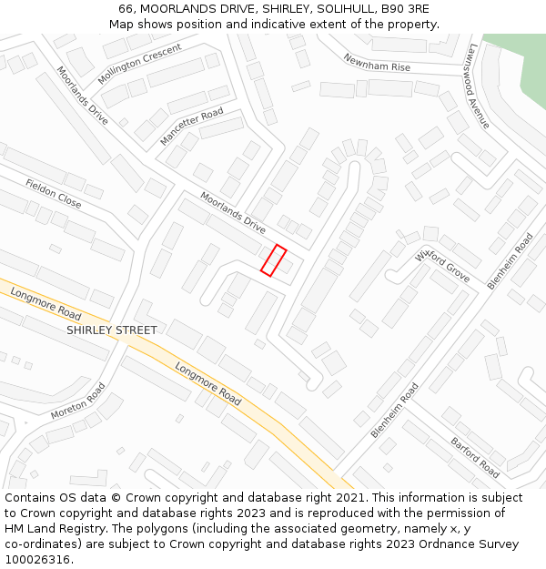 66, MOORLANDS DRIVE, SHIRLEY, SOLIHULL, B90 3RE: Location map and indicative extent of plot