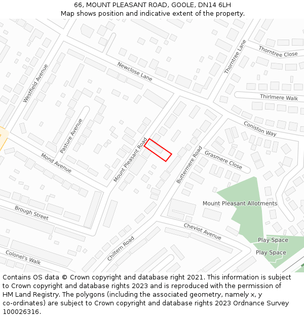 66, MOUNT PLEASANT ROAD, GOOLE, DN14 6LH: Location map and indicative extent of plot