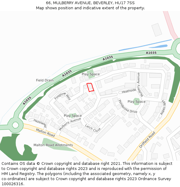 66, MULBERRY AVENUE, BEVERLEY, HU17 7SS: Location map and indicative extent of plot