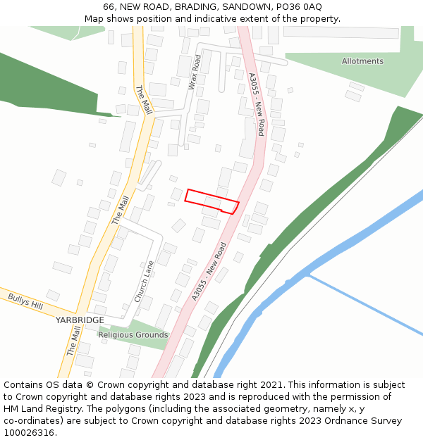 66, NEW ROAD, BRADING, SANDOWN, PO36 0AQ: Location map and indicative extent of plot