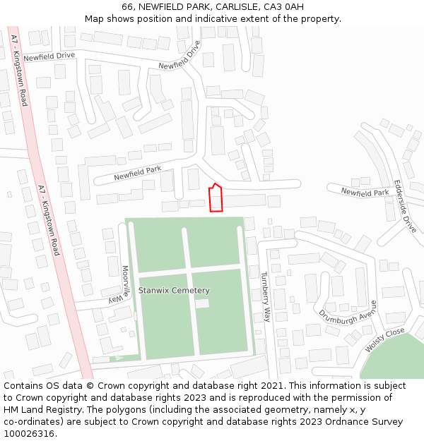 66, NEWFIELD PARK, CARLISLE, CA3 0AH: Location map and indicative extent of plot