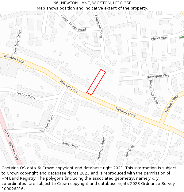 66, NEWTON LANE, WIGSTON, LE18 3SF: Location map and indicative extent of plot
