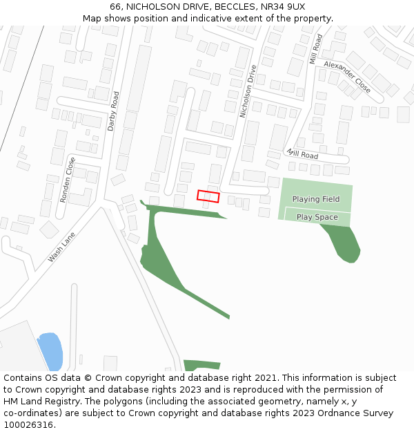 66, NICHOLSON DRIVE, BECCLES, NR34 9UX: Location map and indicative extent of plot