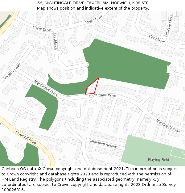 66, NIGHTINGALE DRIVE, TAVERHAM, NORWICH, NR8 6TP: Location map and indicative extent of plot