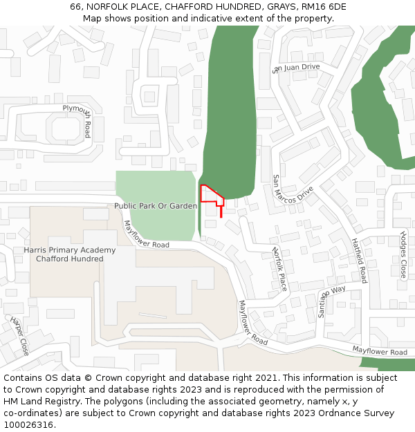 66, NORFOLK PLACE, CHAFFORD HUNDRED, GRAYS, RM16 6DE: Location map and indicative extent of plot