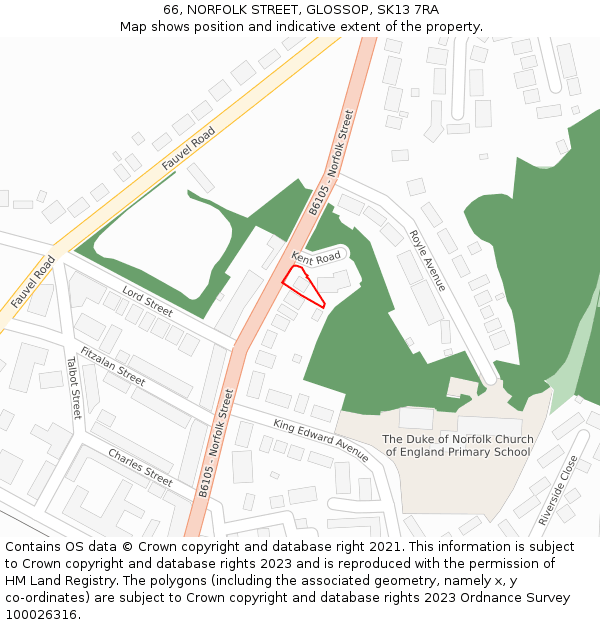 66, NORFOLK STREET, GLOSSOP, SK13 7RA: Location map and indicative extent of plot