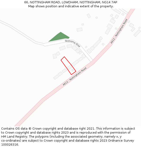 66, NOTTINGHAM ROAD, LOWDHAM, NOTTINGHAM, NG14 7AP: Location map and indicative extent of plot