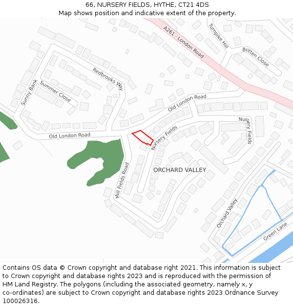 66, NURSERY FIELDS, HYTHE, CT21 4DS: Location map and indicative extent of plot