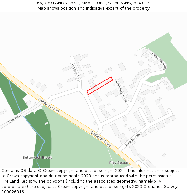 66, OAKLANDS LANE, SMALLFORD, ST ALBANS, AL4 0HS: Location map and indicative extent of plot