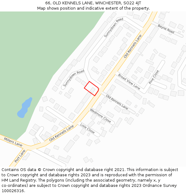 66, OLD KENNELS LANE, WINCHESTER, SO22 4JT: Location map and indicative extent of plot