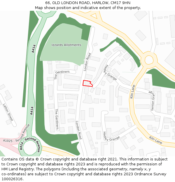 66, OLD LONDON ROAD, HARLOW, CM17 9HN: Location map and indicative extent of plot