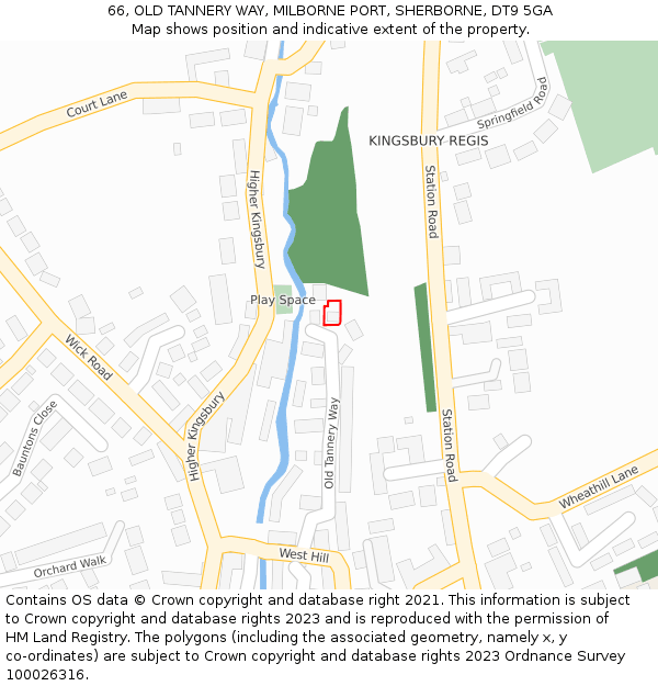 66, OLD TANNERY WAY, MILBORNE PORT, SHERBORNE, DT9 5GA: Location map and indicative extent of plot