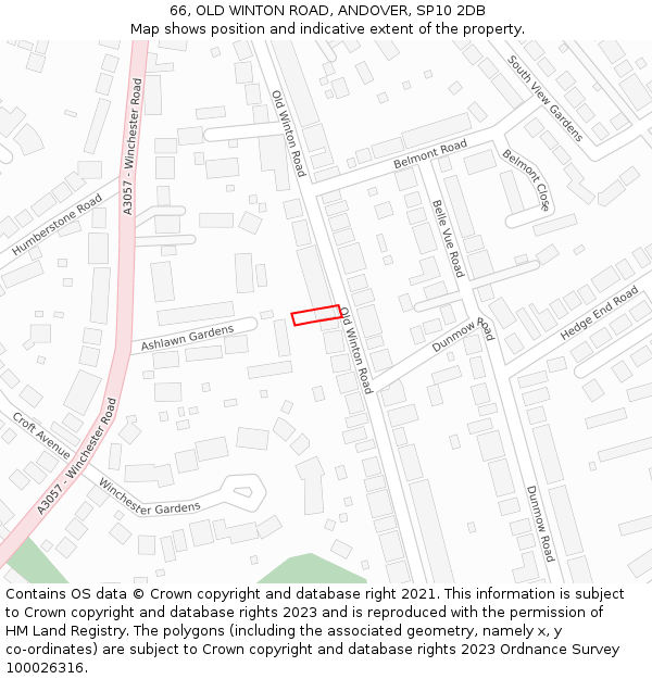 66, OLD WINTON ROAD, ANDOVER, SP10 2DB: Location map and indicative extent of plot