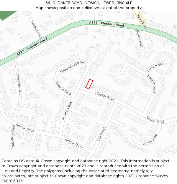 66, OLDAKER ROAD, NEWICK, LEWES, BN8 4LP: Location map and indicative extent of plot