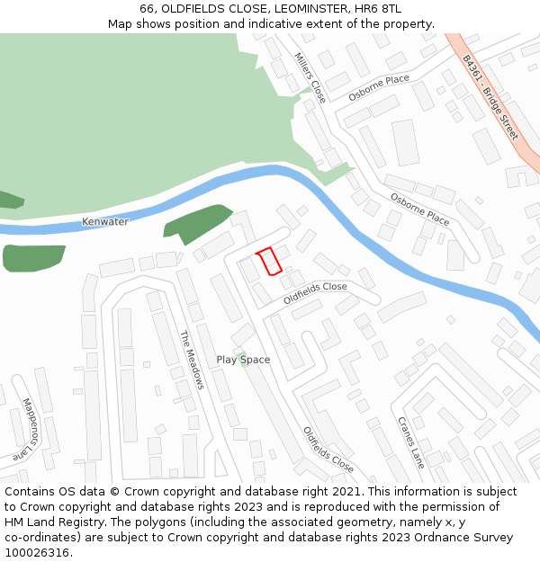 66, OLDFIELDS CLOSE, LEOMINSTER, HR6 8TL: Location map and indicative extent of plot