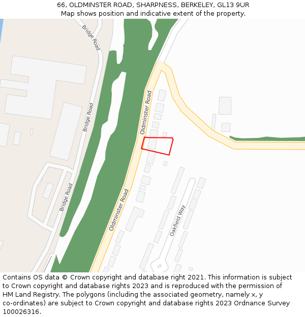 66, OLDMINSTER ROAD, SHARPNESS, BERKELEY, GL13 9UR: Location map and indicative extent of plot