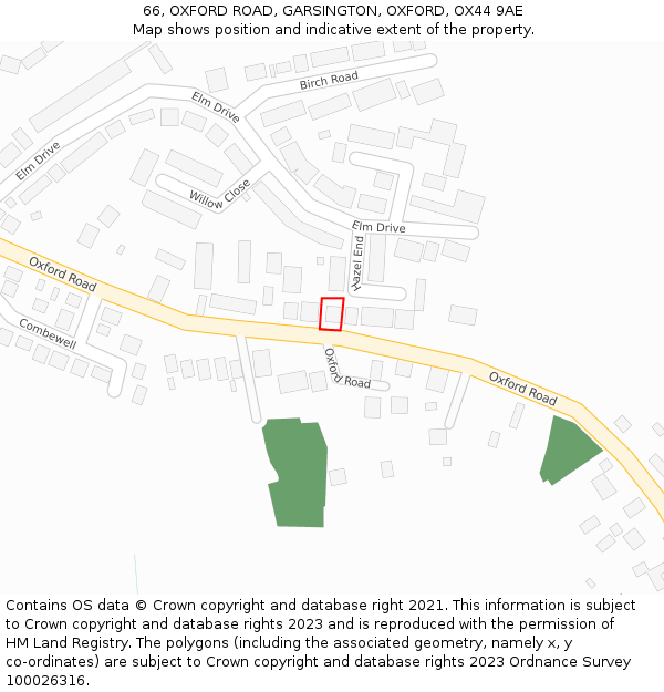 66, OXFORD ROAD, GARSINGTON, OXFORD, OX44 9AE: Location map and indicative extent of plot