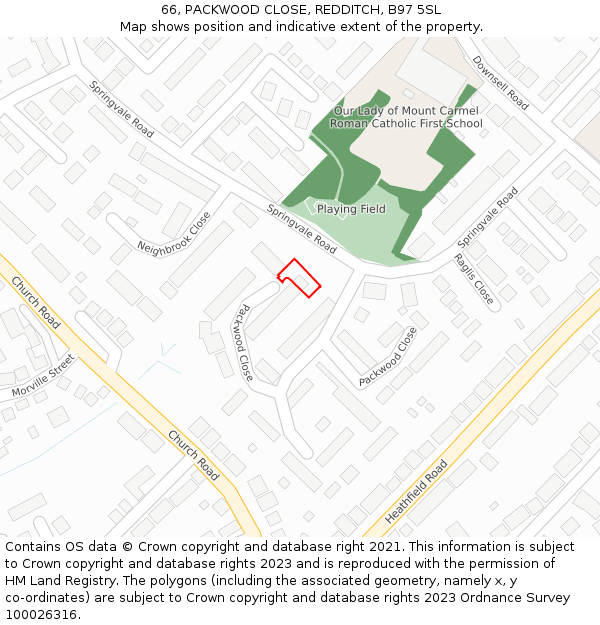 66, PACKWOOD CLOSE, REDDITCH, B97 5SL: Location map and indicative extent of plot