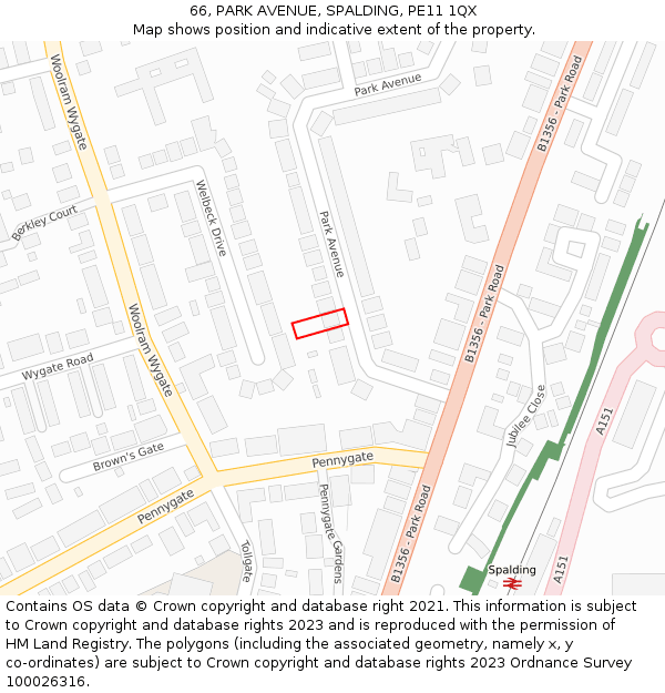 66, PARK AVENUE, SPALDING, PE11 1QX: Location map and indicative extent of plot