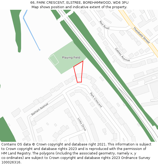 66, PARK CRESCENT, ELSTREE, BOREHAMWOOD, WD6 3PU: Location map and indicative extent of plot