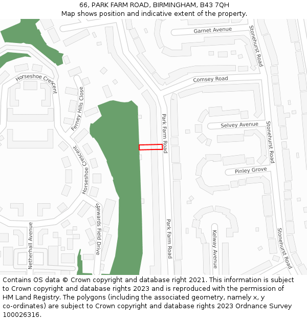 66, PARK FARM ROAD, BIRMINGHAM, B43 7QH: Location map and indicative extent of plot