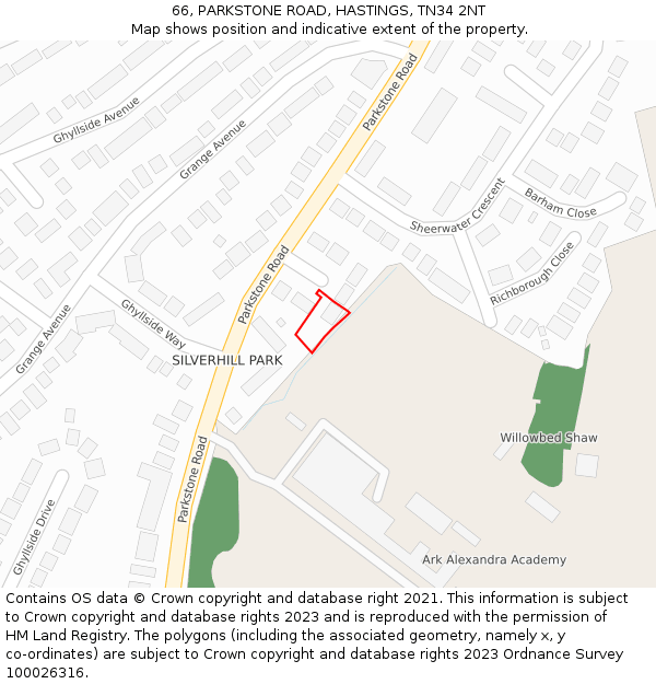 66, PARKSTONE ROAD, HASTINGS, TN34 2NT: Location map and indicative extent of plot