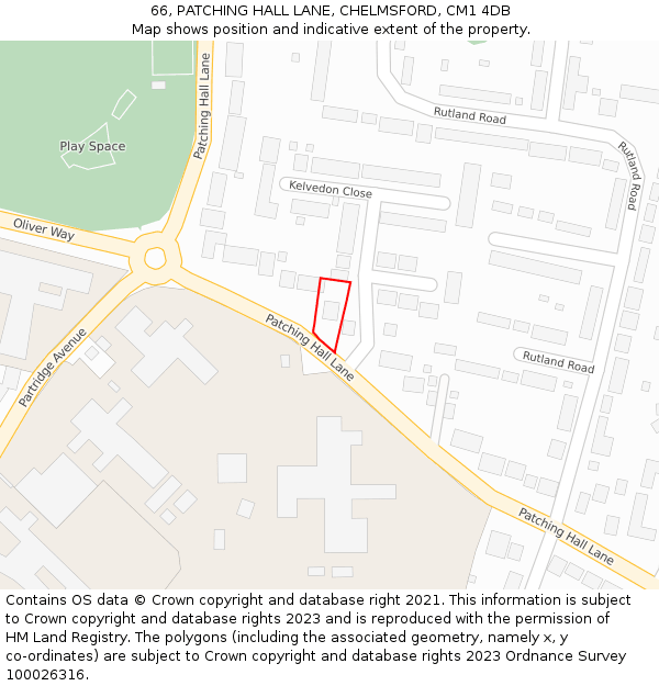 66, PATCHING HALL LANE, CHELMSFORD, CM1 4DB: Location map and indicative extent of plot