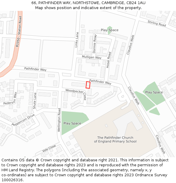 66, PATHFINDER WAY, NORTHSTOWE, CAMBRIDGE, CB24 1AU: Location map and indicative extent of plot