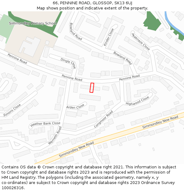 66, PENNINE ROAD, GLOSSOP, SK13 6UJ: Location map and indicative extent of plot