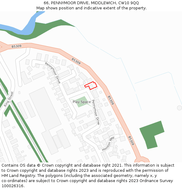 66, PENNYMOOR DRIVE, MIDDLEWICH, CW10 9QQ: Location map and indicative extent of plot