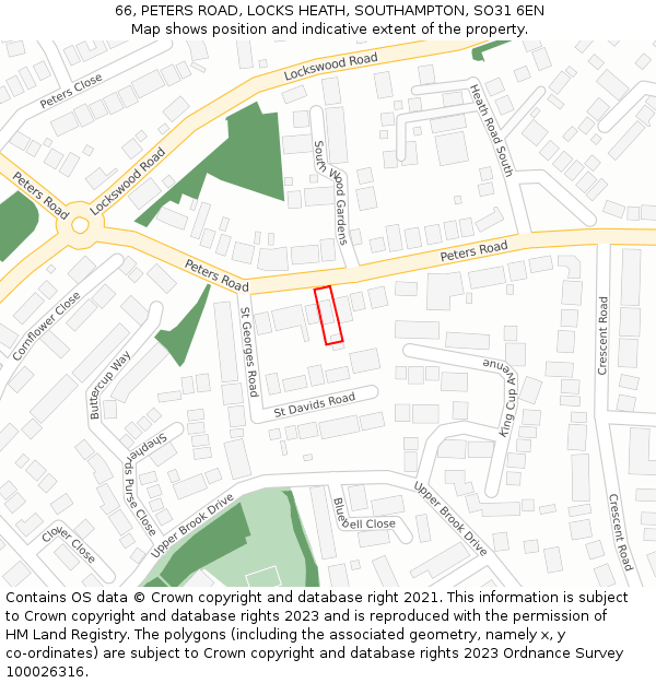 66, PETERS ROAD, LOCKS HEATH, SOUTHAMPTON, SO31 6EN: Location map and indicative extent of plot