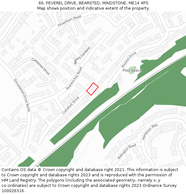 66, PEVEREL DRIVE, BEARSTED, MAIDSTONE, ME14 4PS: Location map and indicative extent of plot