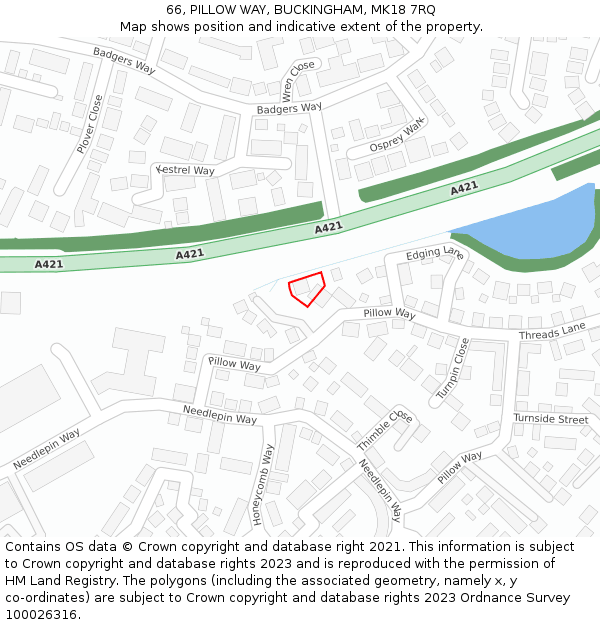 66, PILLOW WAY, BUCKINGHAM, MK18 7RQ: Location map and indicative extent of plot