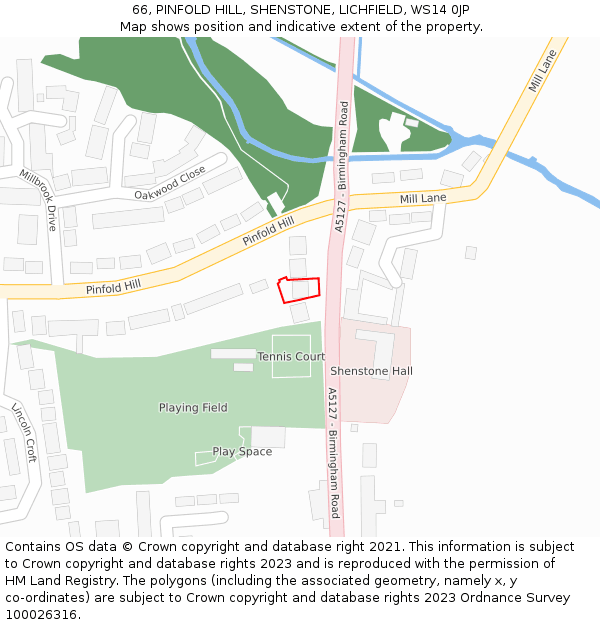 66, PINFOLD HILL, SHENSTONE, LICHFIELD, WS14 0JP: Location map and indicative extent of plot