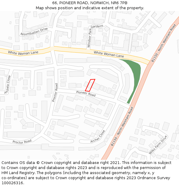 66, PIONEER ROAD, NORWICH, NR6 7PB: Location map and indicative extent of plot